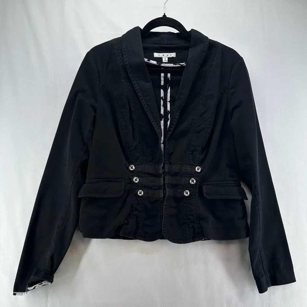 CAbi Jacket Womens Size 8 Twill Military Style Hook Closure Blazer Cotton Black